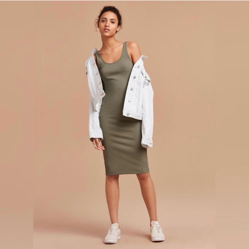 Aritzia Wilfred Free Murdock Olive Green Ribbed Tank Top Dress Size XS
